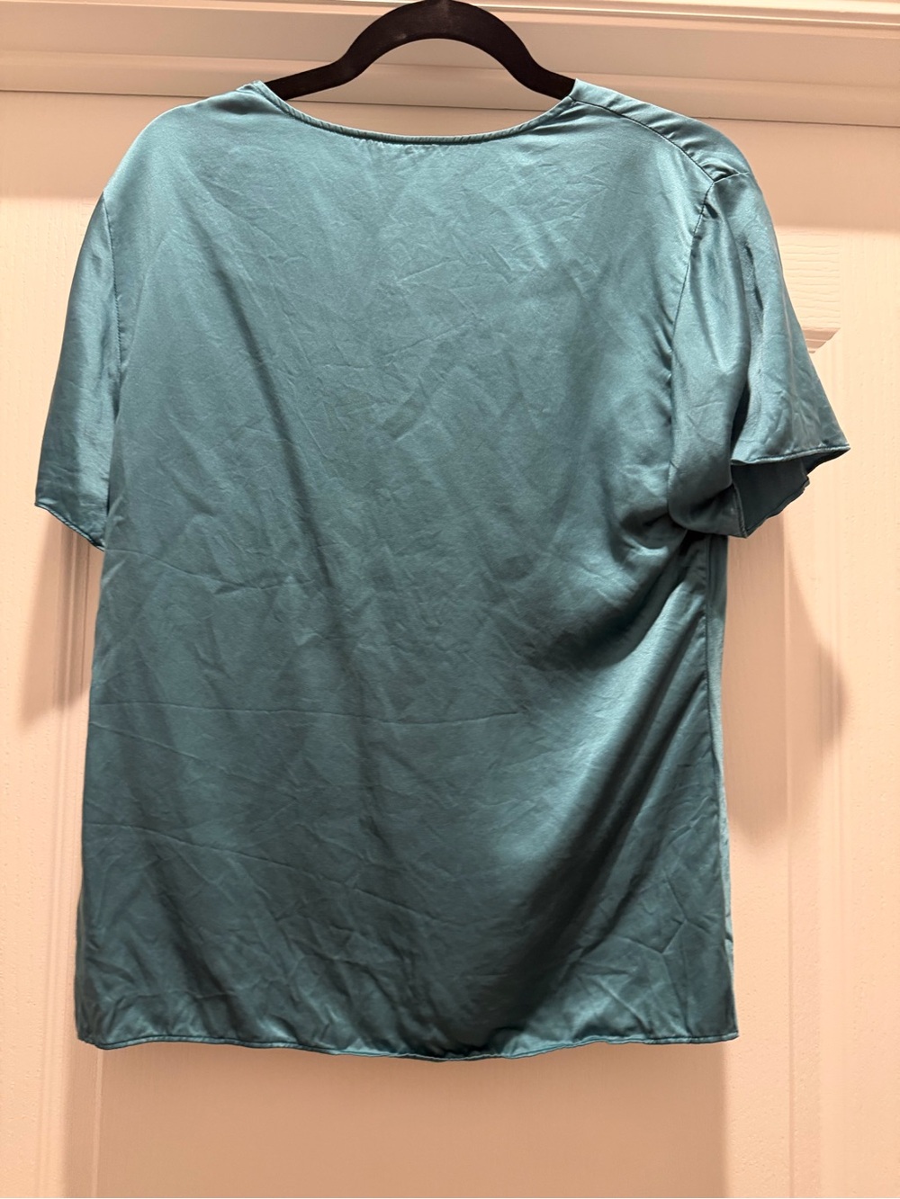 LILYSILK 100% Mulberry Silk Teal Cowl Neck Short Sleeve Blouse US 8 - Picture 3 of 6